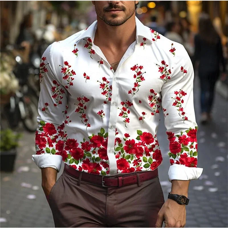 

3D Printed Shirt Flowers Men Spring Autumn Long Sleeve Lapel Tops New Fashion Casual Shirt Street Trend 6XL Menswear 2024