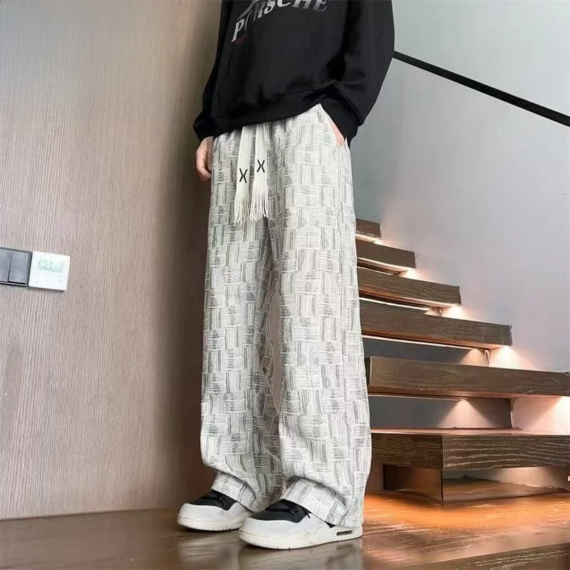 

Мужские повседневные брюки Thiened Fce: Новинка осенне-зимнего сезона, американский ретро-стиль, свободные прямые брюки с эффектом окрашивания