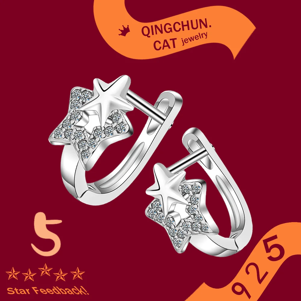 

Classic Star Crystal Earrings For Women New Girl Fashion Stamp 925 Sterling Silver Korea jewelry 2026 new high quality
