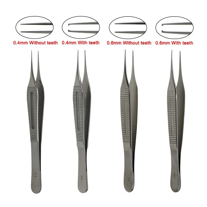 

GREATLH Tissue Forceps Stainless Steel Tweezers Cosmetic and Plastic Surgery Tools 0.4mm 0.6mm