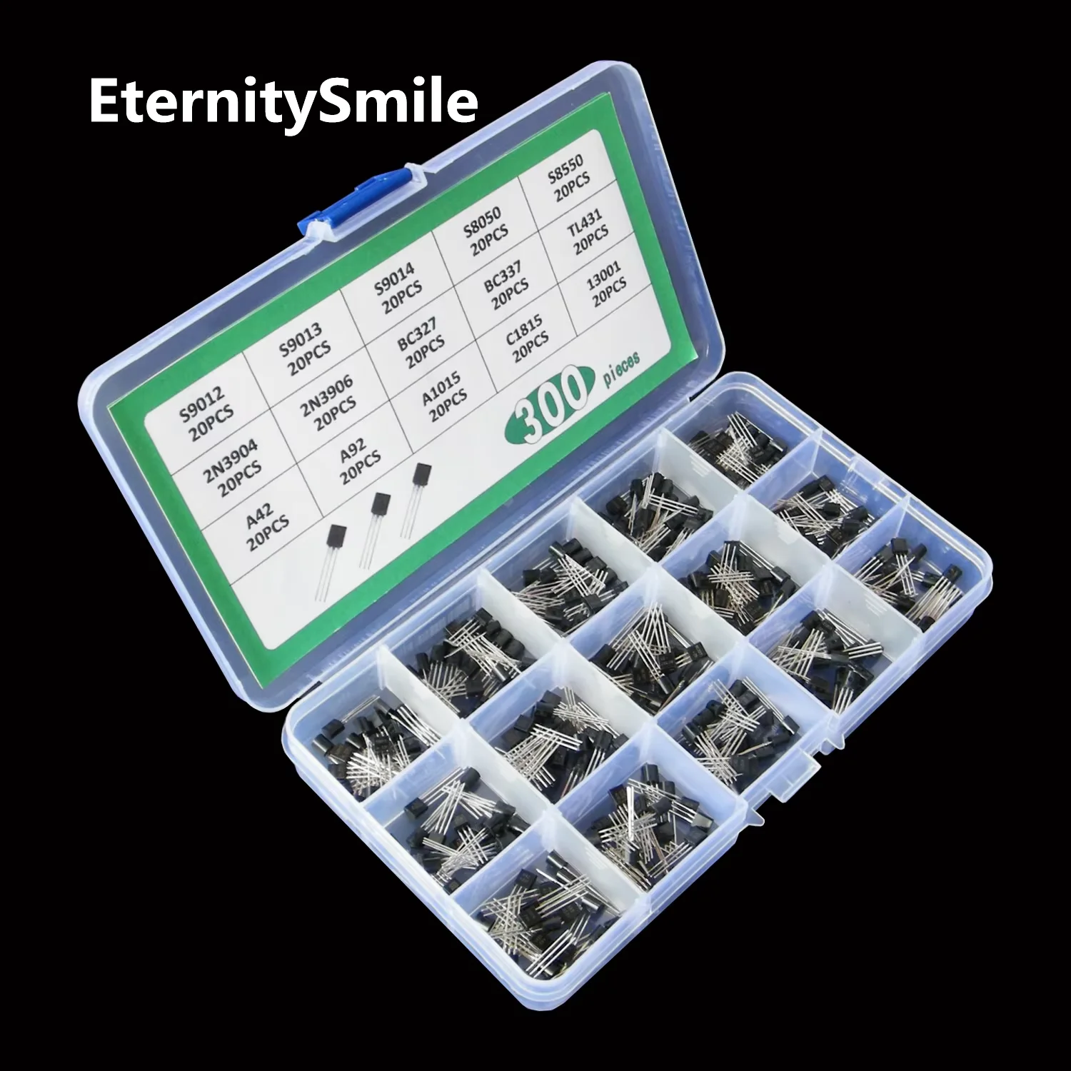 300PCS/Set TO-92 S9012/9013/9014/8050/8550 2N3904/3906 BC327/337 TL431 A42/92/1050 C1815 13001 Transistor Assorted Kit PNP NPN