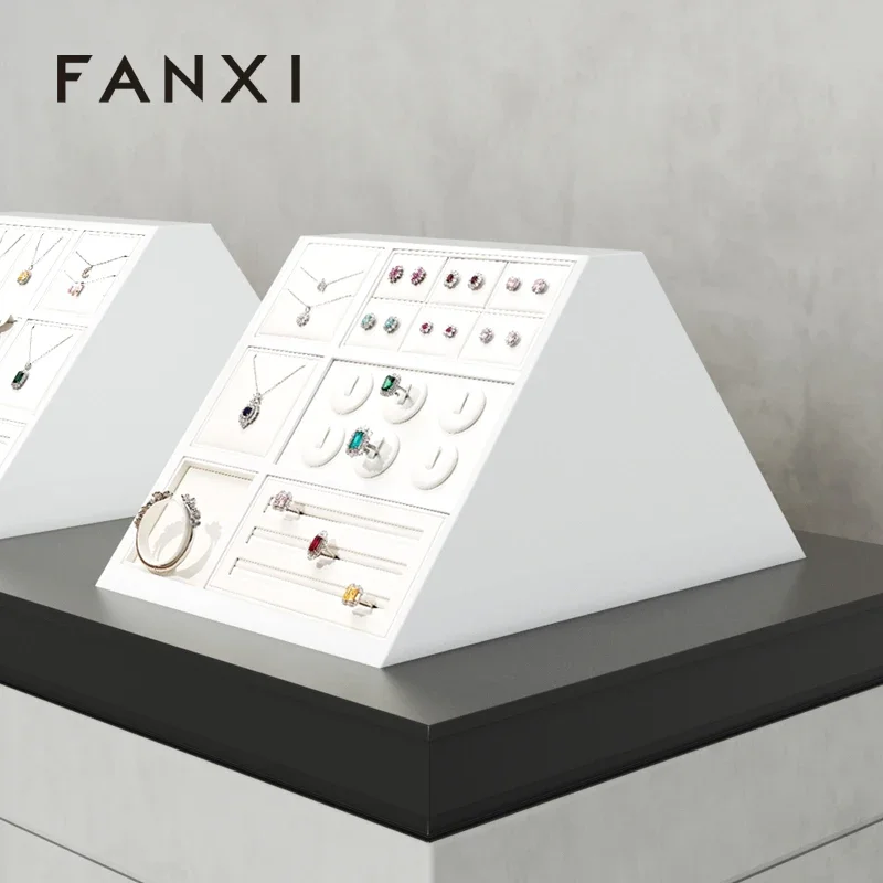 Light luxury jewelry display rack, high-end counter, window design, trapezoidal double-sided jewelry display rack