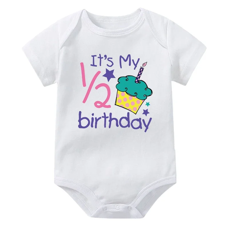 Its My 1/2 Birthday Newborn Rompers Cake Birthday Girls Boys Party Outfits Newborn Short Sleeve Bodysuits Baby Shower Gifts