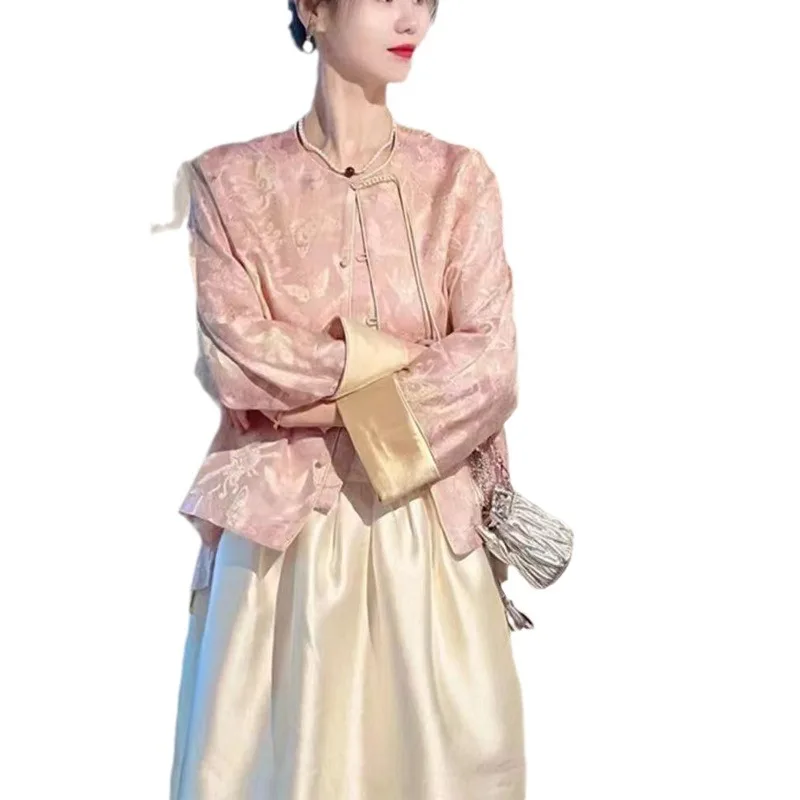 New Chinese style national wind suit dress 2024 new model cool and elegant pink two-piece set for women