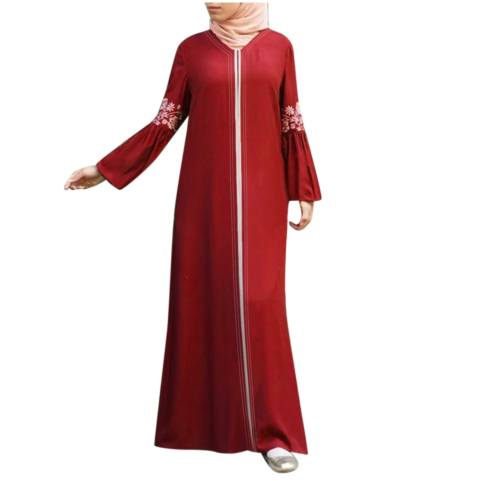 Maxi Abaya Dresses Vintage Islamic Dress Floral Printed Long Solid Women Muslim Kaftan Muslim Clothes Burka 2024 New Arrival