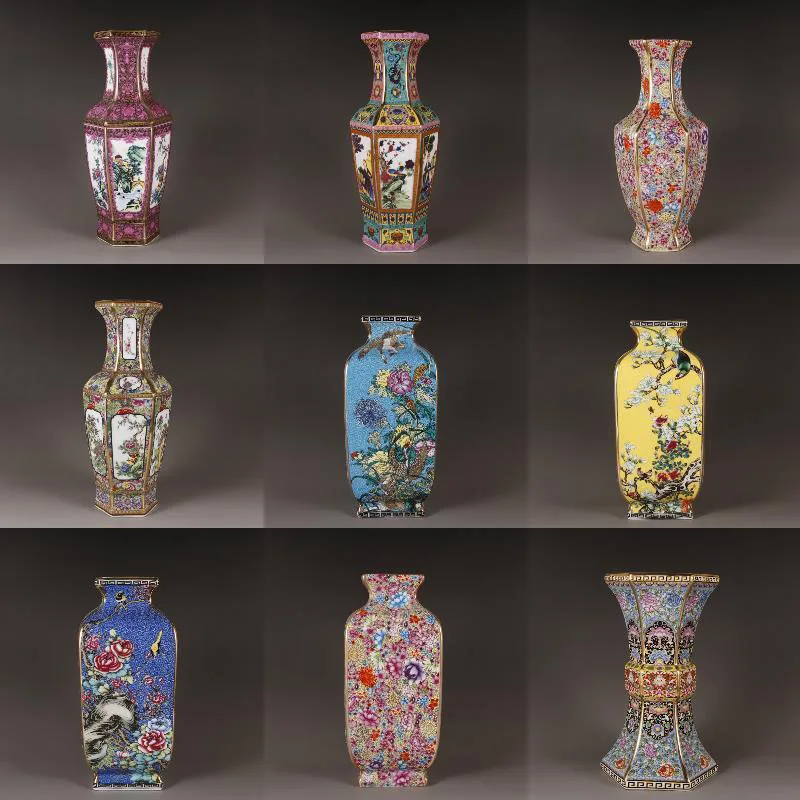 Эмалированная ваза Цин Цяньлун, керамические аксессуары, художественное украшение для дома, комнаты, китайская имитация, антикварная фарфоровая коллекция Эмалированная ваза Цин Цяньлун, керамические аксессуары, художественное украшение для дома, комнаты, китайская имитация, антикварная фарфоровая коллекция