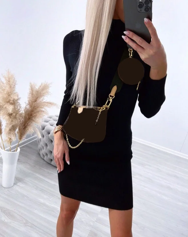 

Elegant and Pretty Women's Dresses 2023 Autumn/winter New Fashion Casual Tight Turtleneck Long Sleeve Knit Sweater Female Dress