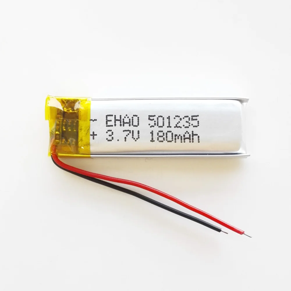 2 PCS 3.7V 180mAh 501235 Lithium Polymer Lipo Rechargeable Battery For MP3 Bluetooth Headset Video Pen Recorder 501235 5x12x35mm