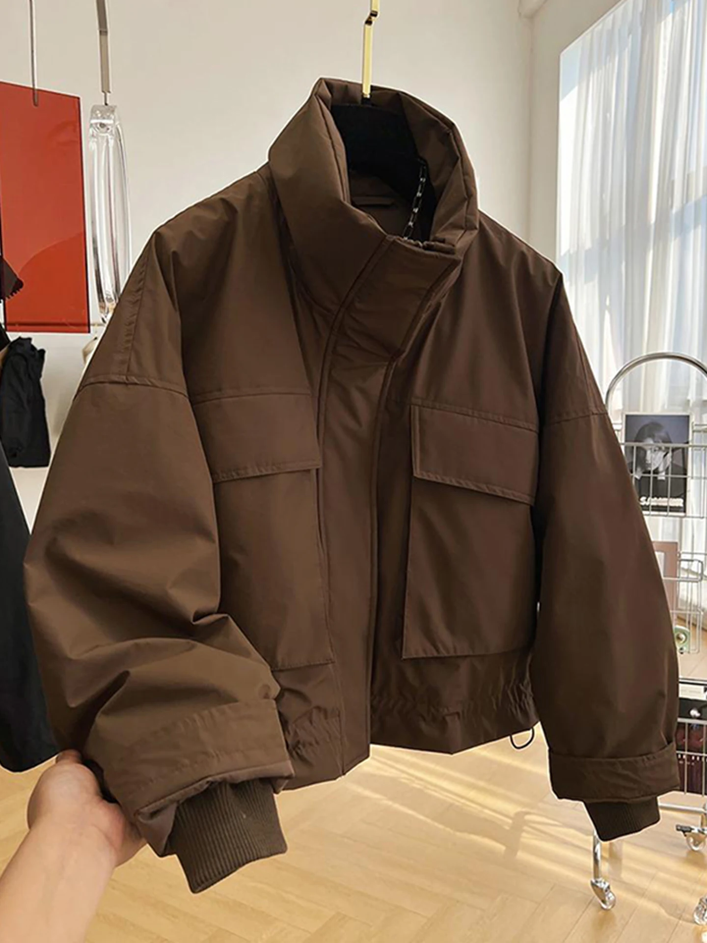 

Мужская зимняя хлопковая куртка в стиле ретро, рабочая одежда Thiened ort Sle, молодежное модное теплое пальто с воротником-стойкой и застежкой-молнией