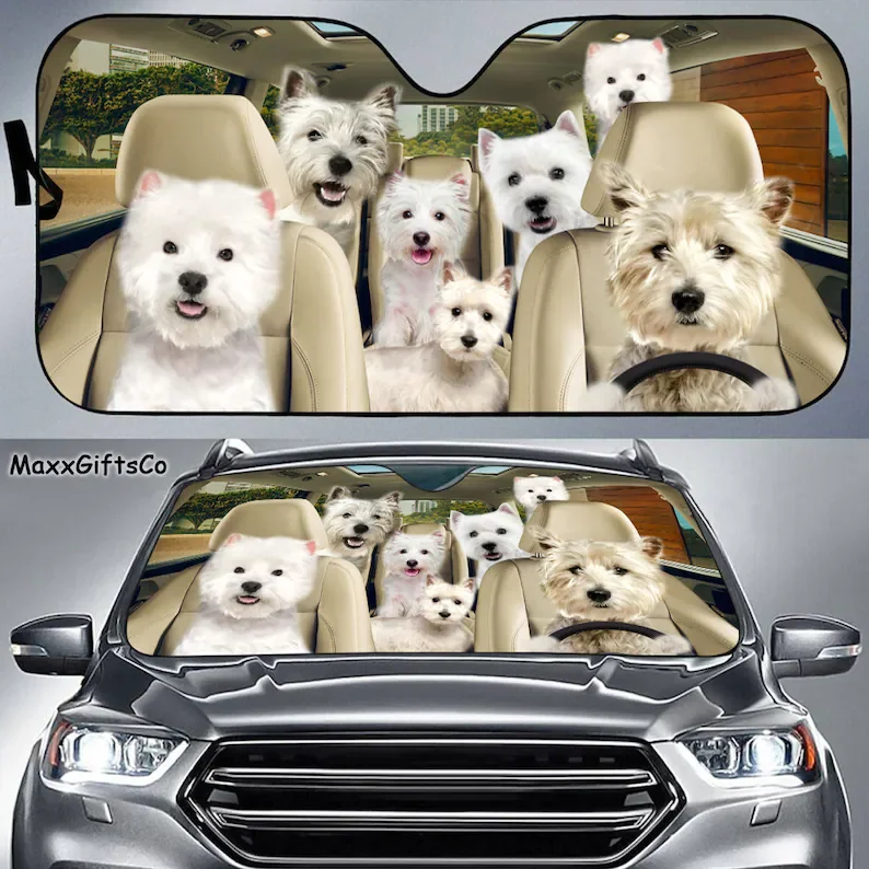 

West Highland White Terrier Car Sun Shade, Dogs Windshield, Dogs Family Sunshade, Dogs Car Accessories, Car Decoration, Gift For