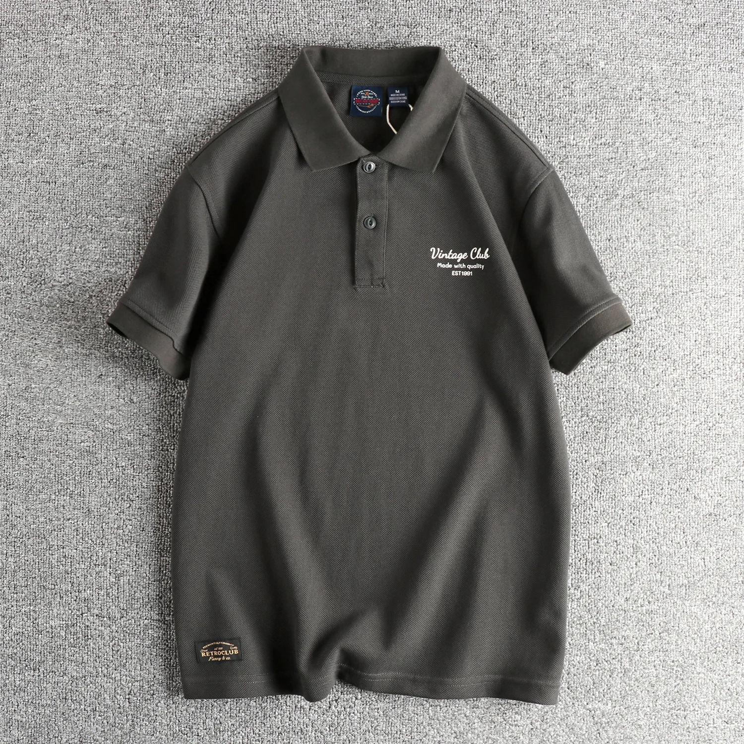 

Summer New American Vintage Knit Letter Printed Lapel Polo Shirt Men's Simple 85% Cotton Short-sleeved Youth Casual T-shirt