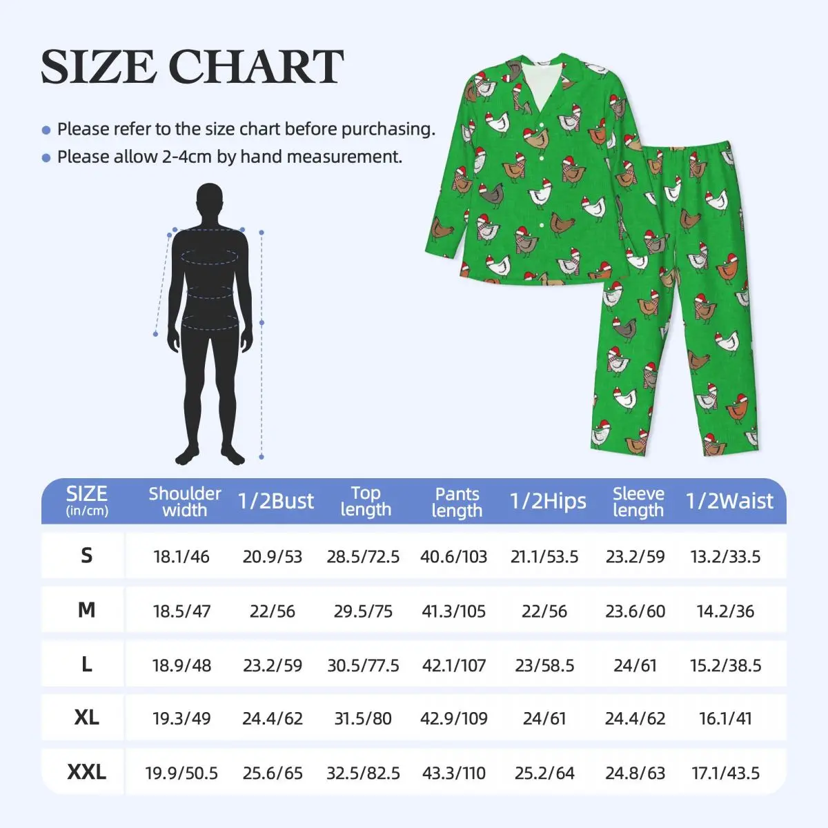 Conjunto de pijamas de pollos de Navidad, ropa de dormir Kawaii para hombre, traje informal de dos piezas para dormitorio de manga larga, talla grande