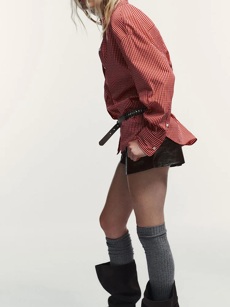 Zima 2025 Nowa Damska Moda Słodki Długi Sweter w Kratę Luźny Krój Etniczny Strój Sceniczny Damska Odzież Premium