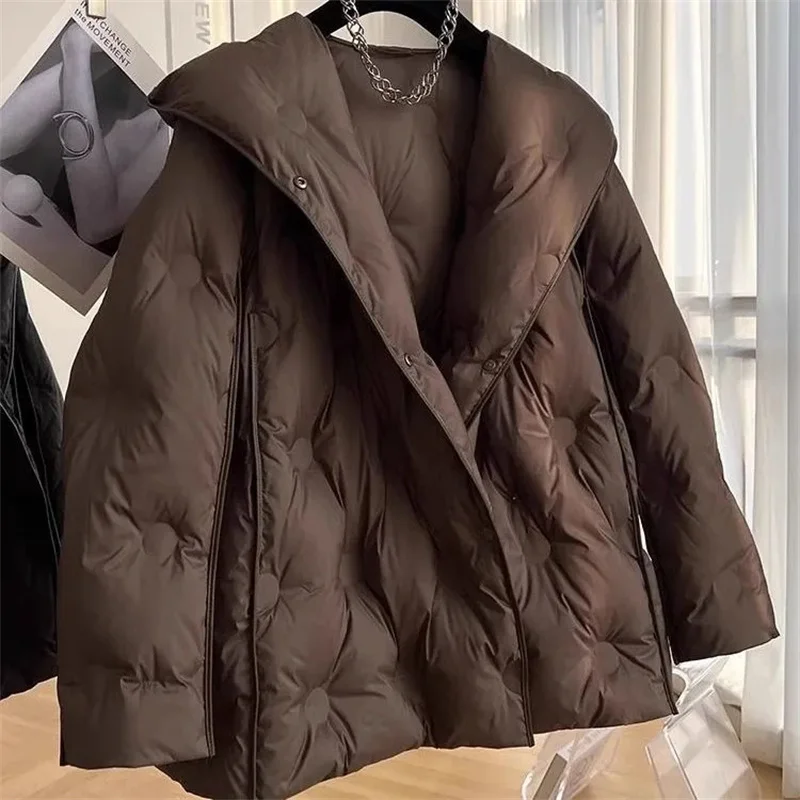 2024 New Korean White Duck Down Winter Women Jacket addensare piumino allentato Parka con cappuccio caldo cotone imbottito capispalla