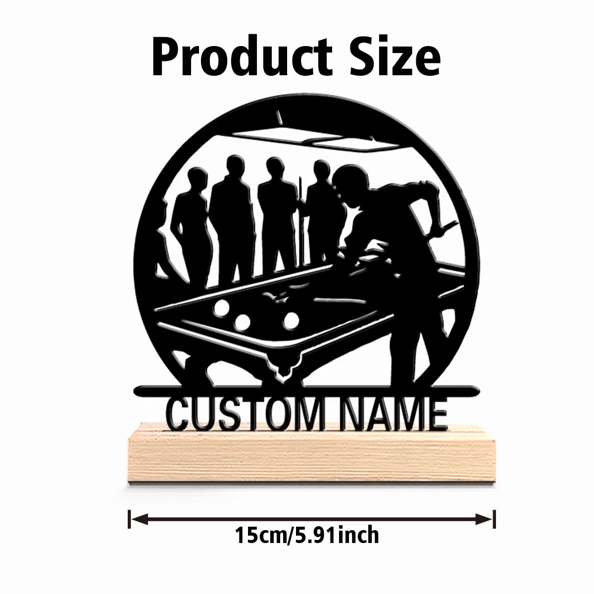 1pc Fun Personalized Custom billiards Metal Statues Wooden Base Wall Decor for Living Room Garage Modern Industrial Style