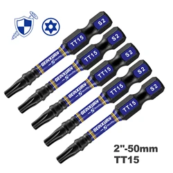 Geinxurn 2 In.Impact Tough Magnetic Power Bit Set,Security Torx Head Power Bits,S2 Alloy Steel Star TT15 Screwdriver Bits Set