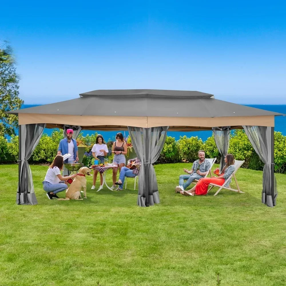 

Gazebo for outdoor with 10x20 Mosquito Netting, Metal Steel Frame Large Screen Tent Waterproof Double Roof for Backyard, Canopy