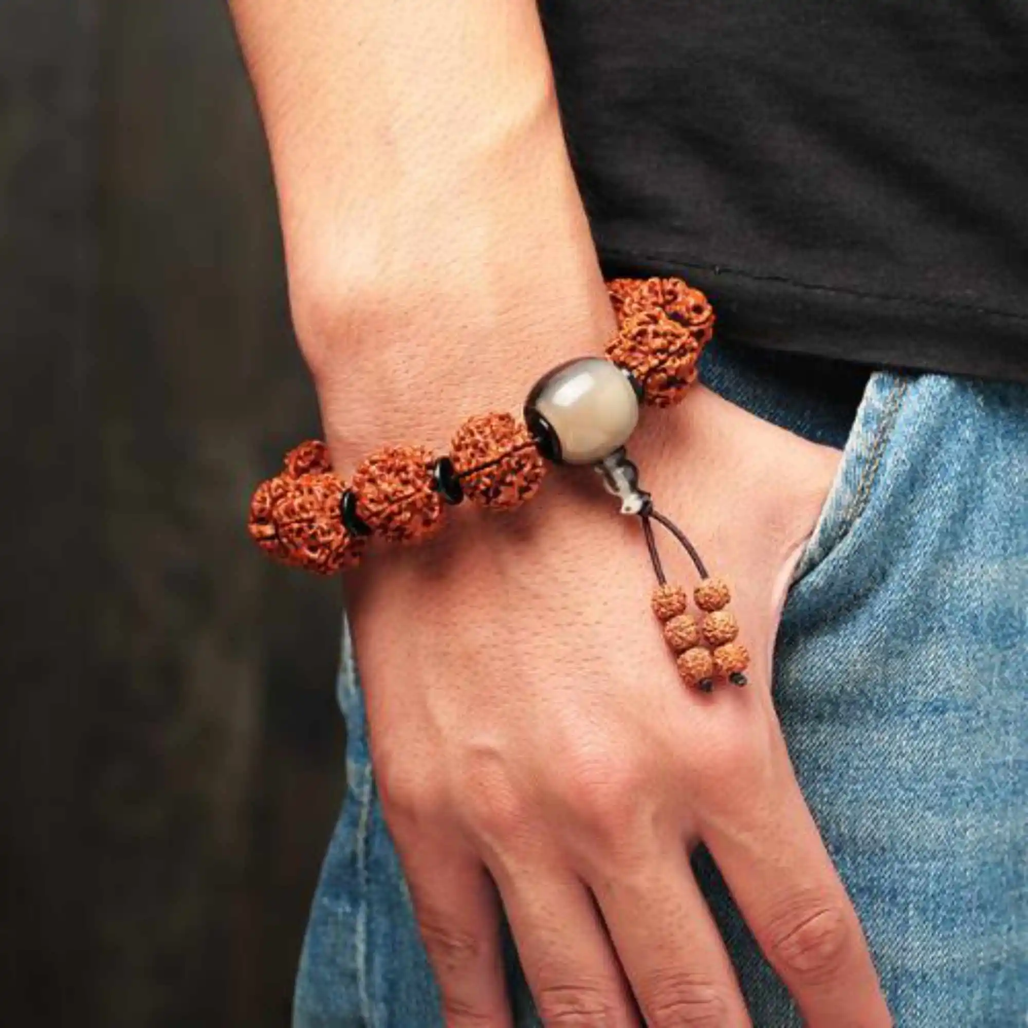 Donkey Kong Bodhi Hand Buddha Bead Bracelet Five petals Red Leaves Wood Beaded Eco-Friendly Semi-Precious Stones Trendy Men