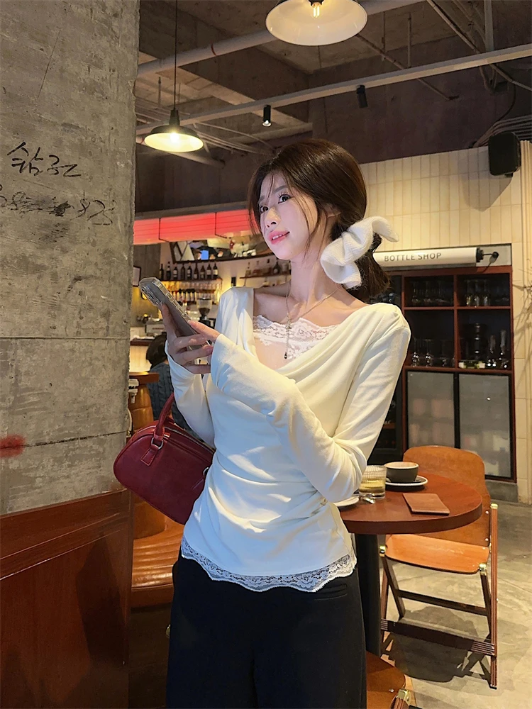 

Long Sleeved T Shirts V Female Womens Winter Thumbhole Ribbed Knit Lined Gentle Urban Lady Classic Soft Practical Warm Cozy Tees