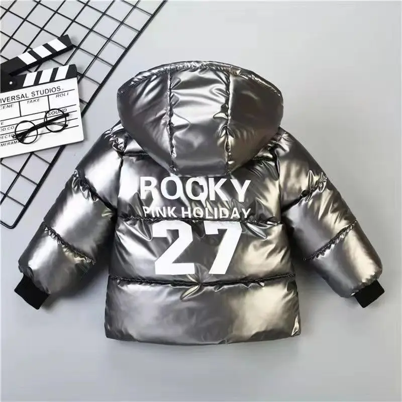 Boy Warm Parka DownCoat Fashion Teenage 2024 Winter Jacket Casual Thicken Shiny Leather down Cotton Coats Kid Hooded Outerwear