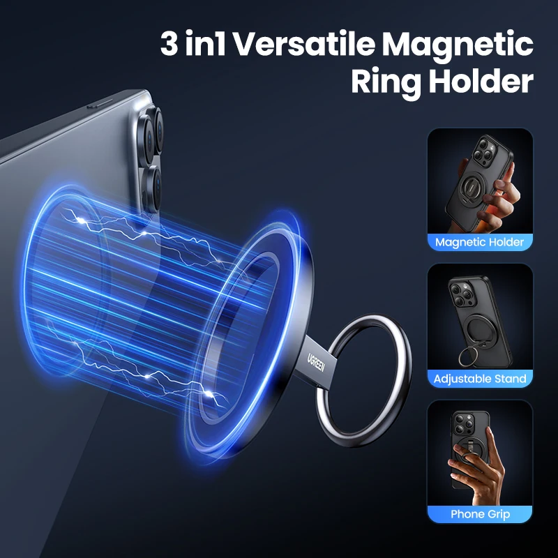 UGREEN Magnetic Phone Ring Holder Aluminum 360°Rotation Phone Stand For Strong Magsafe iPhone 15 14 13 Pro Xiaomi Samsung Huawei