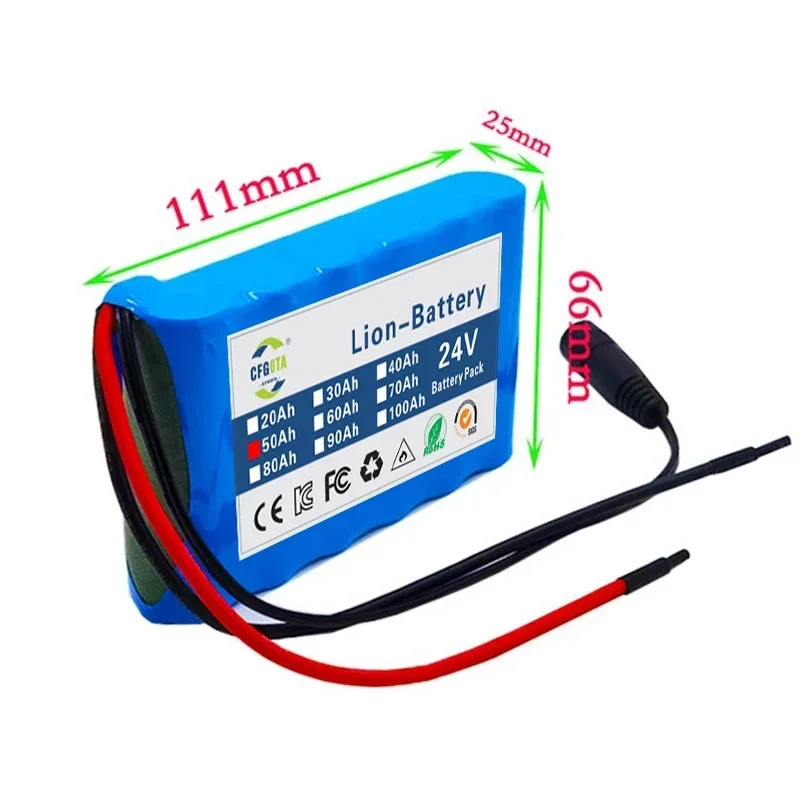 2024 New 24V 50Ah 25.2V 6S1P 18650 Li-Ion Battery Pack for Electric Motor Bicycle E-Bike Scooter Toys Drill with BMS