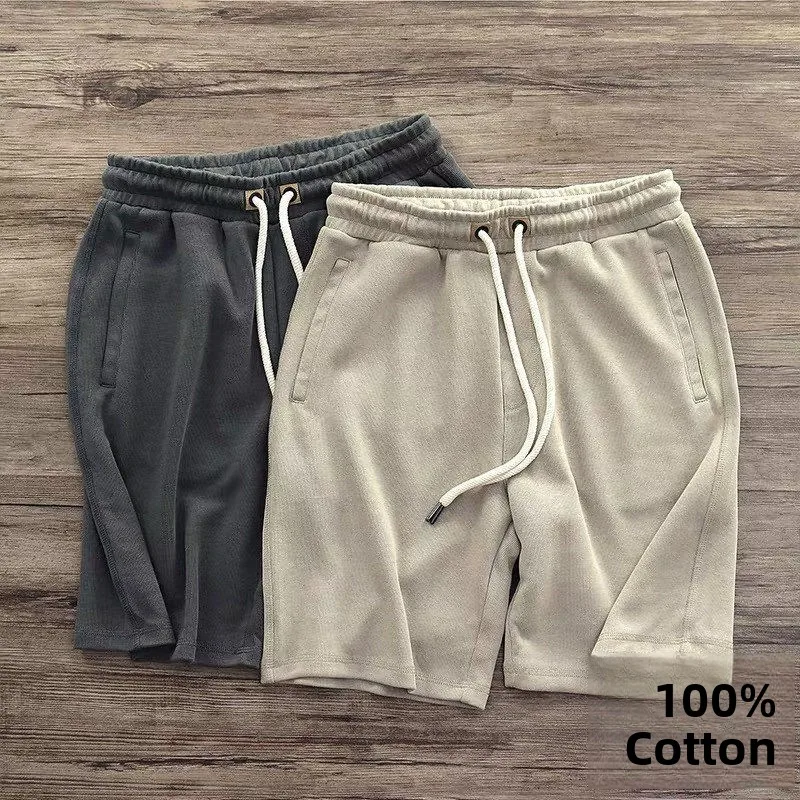 

Мужские трикотажные хлопковые шорты: дышащие, быстросохнущие, с эластичным поясом, спортивные, повседневные, длиной до колена, цвет хаки, для лета