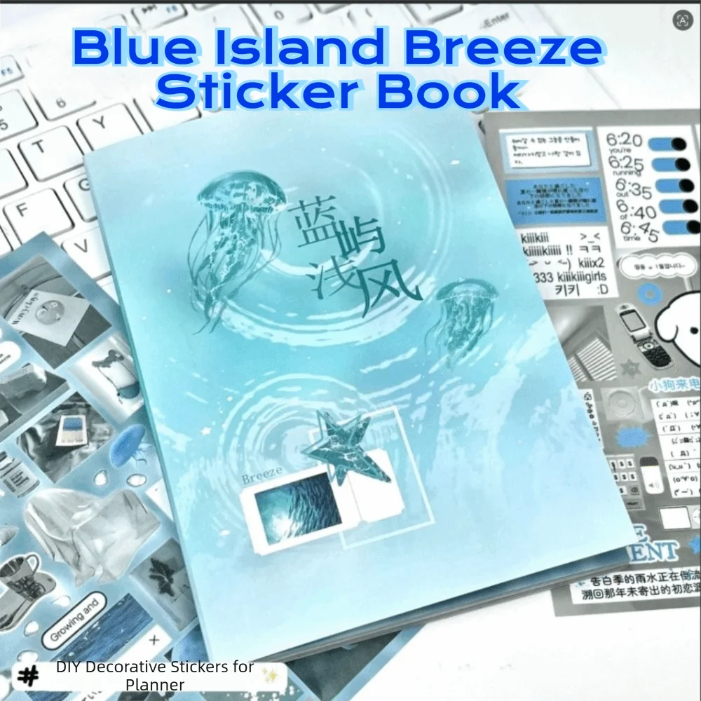Livre d'autocollants portable DIY, ensemble d'autocollants décoratifs esthétiques à thème Brise Bleue, léger, pour scrapbooking et journal intime