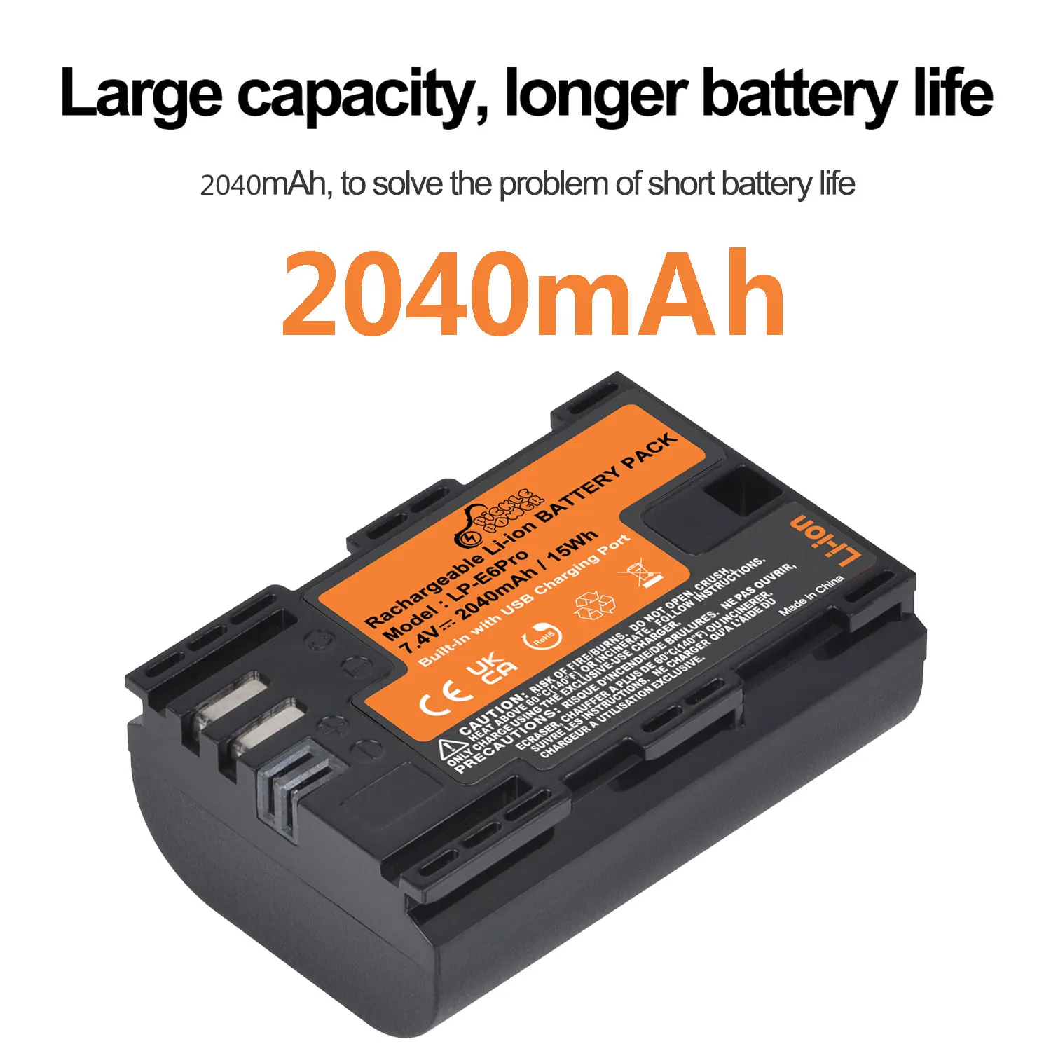 New LP-E6 LP-E6N Battery with USB Charge Port for Canon EOS 5DS 5D Mark II Mark III 6D 7D 60D 60Da 70D 80D 90D R5 R6 Cameras