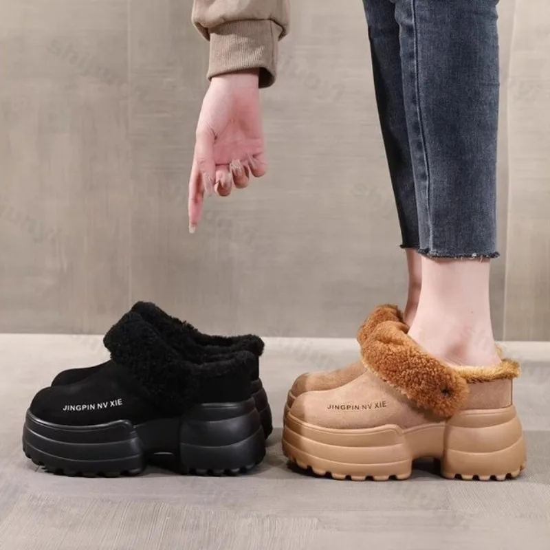 شباشب نصف رقيق مخملية دافئة كلاسيكية للنساء موضة شتاء 2025 متعددة الاستخدامات مريحة من القطيفة غير قابلة للانزلاق من القطن المكتنز #2