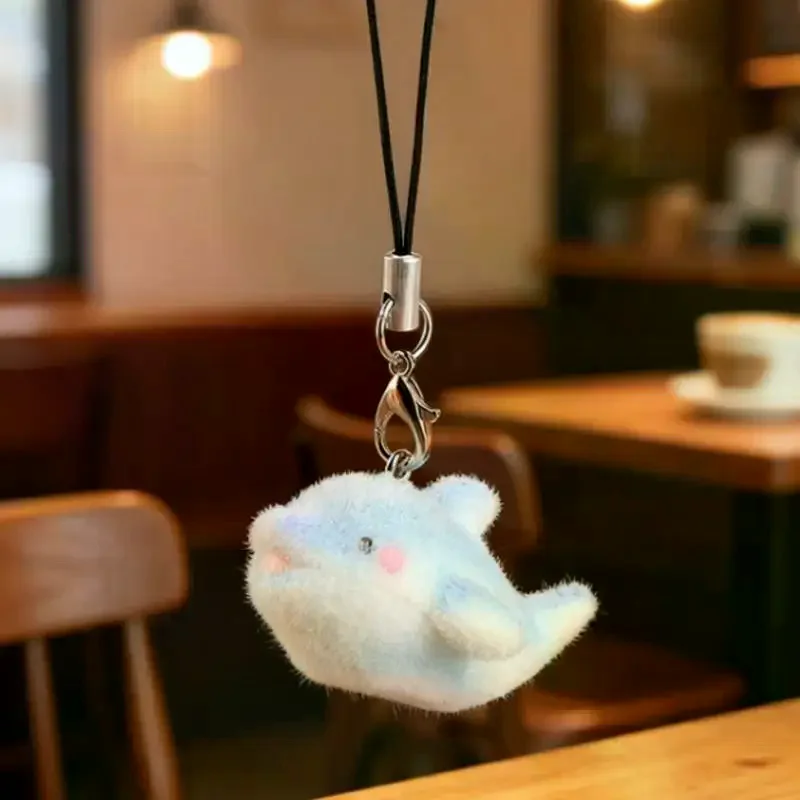 1個入り レジン製 可愛い 3Dイルカ フロッキングドール ペンダント スマホチェーン ふわふわサメ カメ 動物キーホルダー バッグ 車のキーリング ギフト