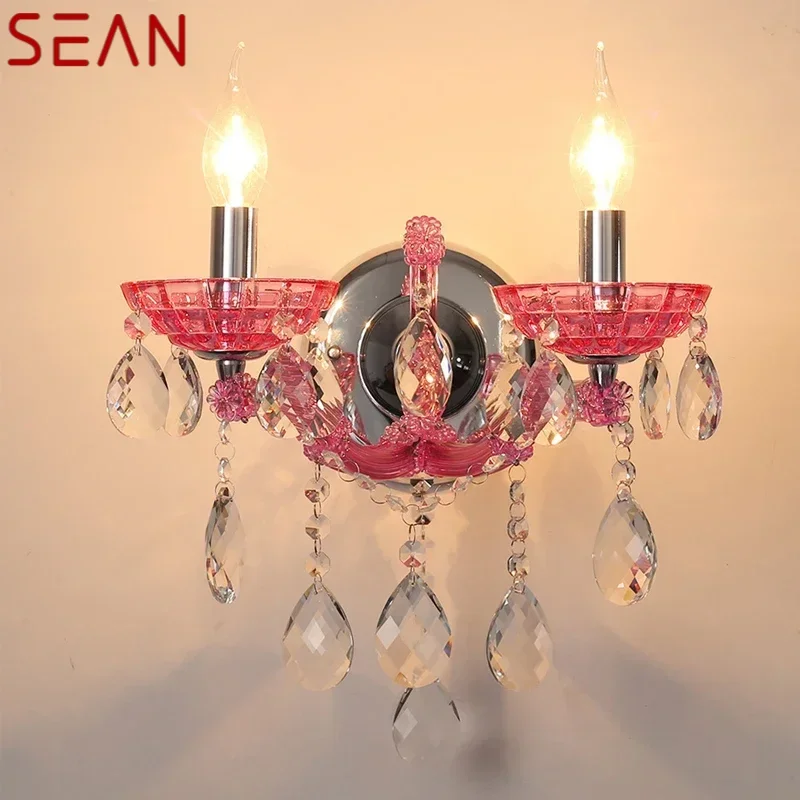 

SEAN European Style Crystal Wall Lamp Pink Girls' Room Candle Lamp Luxurious Living Room Restaurant Bedroom Villa