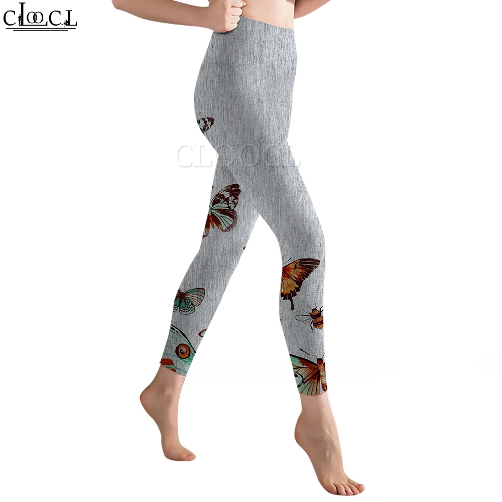 CLOOCL Dameslegging Mooie vlinderspatroon 3D-bedrukte broek Hoge taille Stretch Sportlegging Jogging Yogabroek