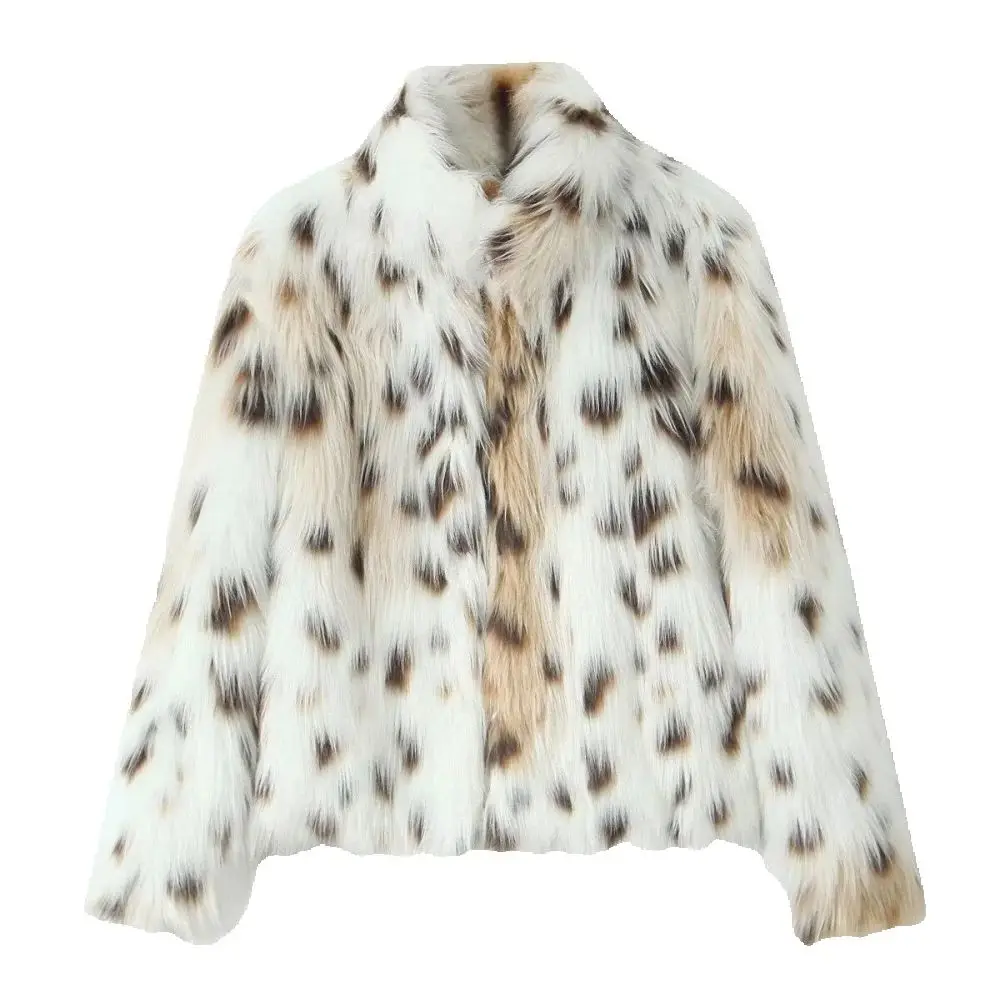 

Women's Plush Loose Top with Collar Long Sleeve Spotted Autumn/Winter New Warm Coat