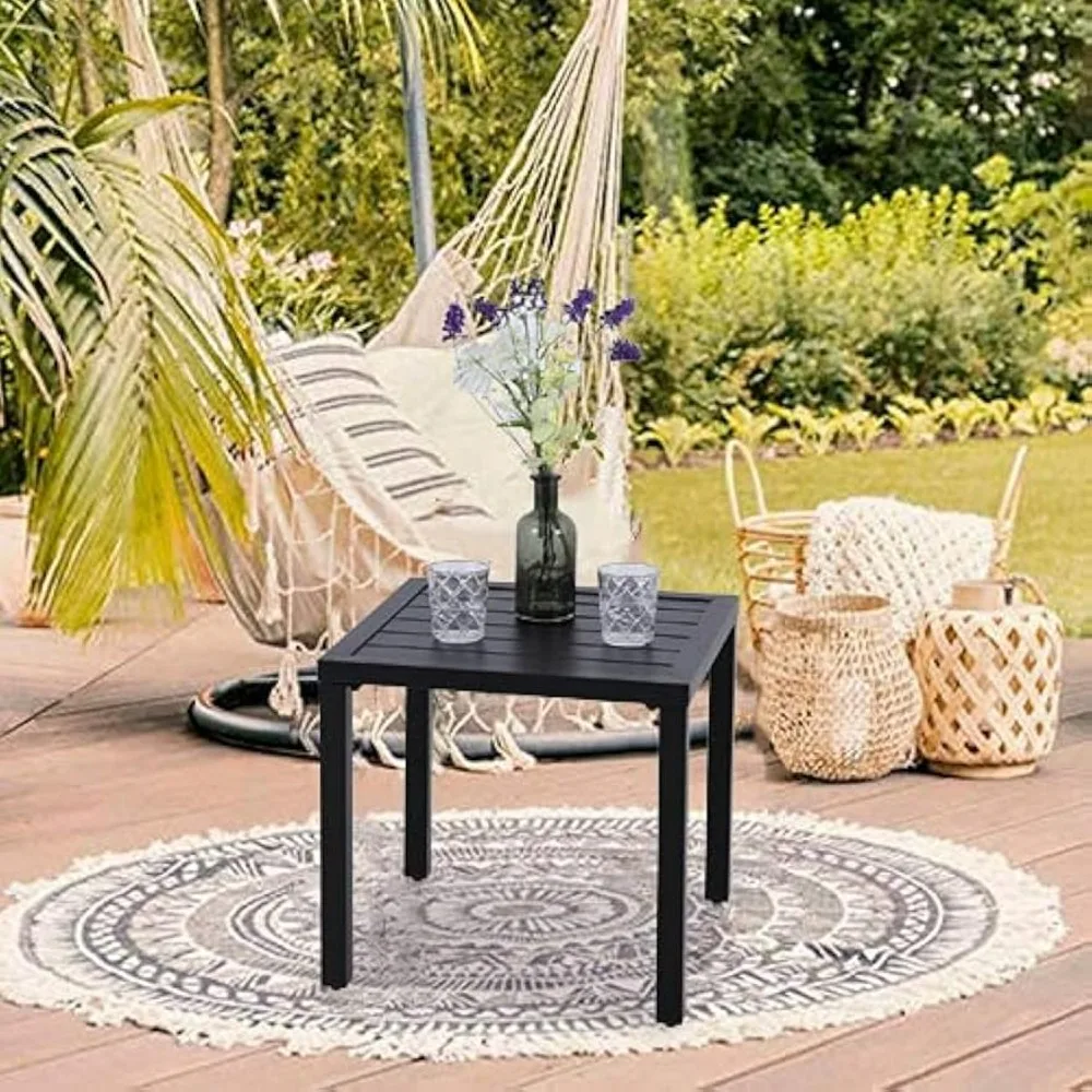 Outdoor small metal square edge/coffee table, terrace coffee bar table, black