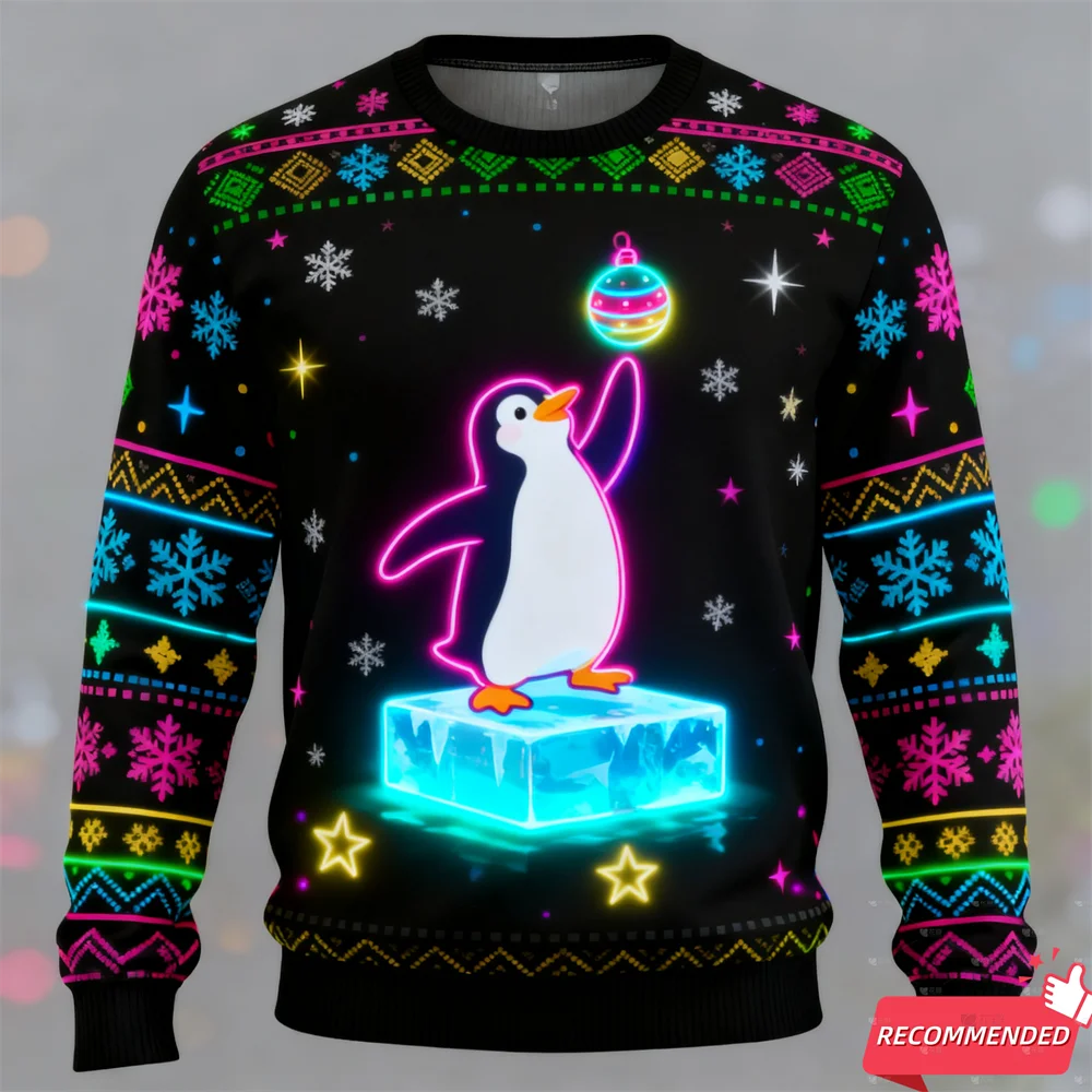 Harajuku وهمية النيون قطار الجرافيك بلوزات الأيائل حفلة عيد الميلاد ثلاثية الأبعاد طباعة القبيح عيد الميلاد سترة للجنسين البلوفرات الشارع الشهير الصبي القمم #4