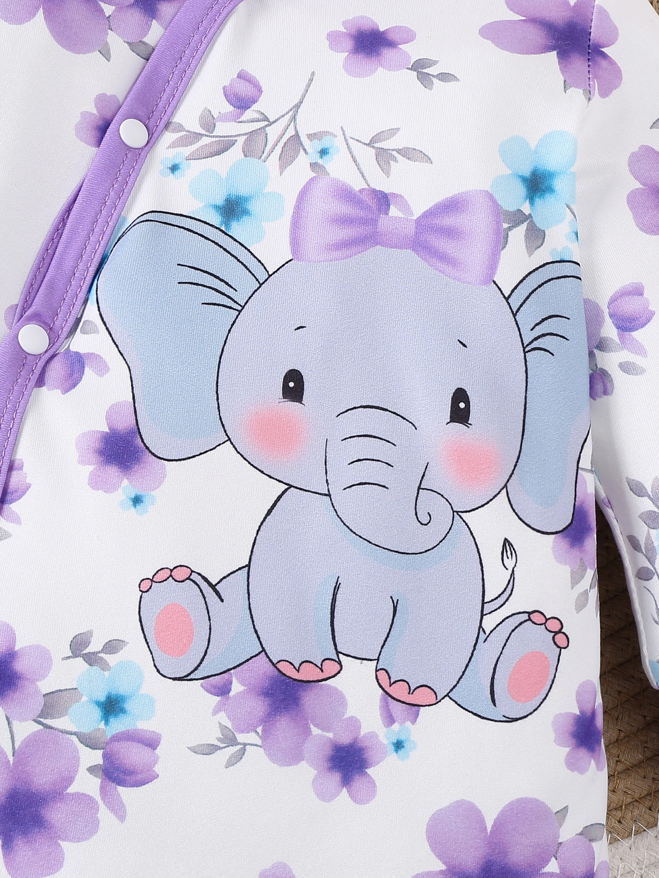 Baby Girls Long Sleeve Elephant Printed Jumpsuit Baby Romper Spring and Autumn Infant Newborn Cute Comfortable Clothing