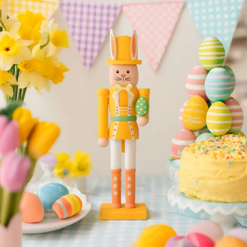 

Милый пасхальный кролик-разбиваки орехов, статуэтка кролика ручной работы из гладкого дерева, реалистичное украшение, пасхальный кролик-украшение