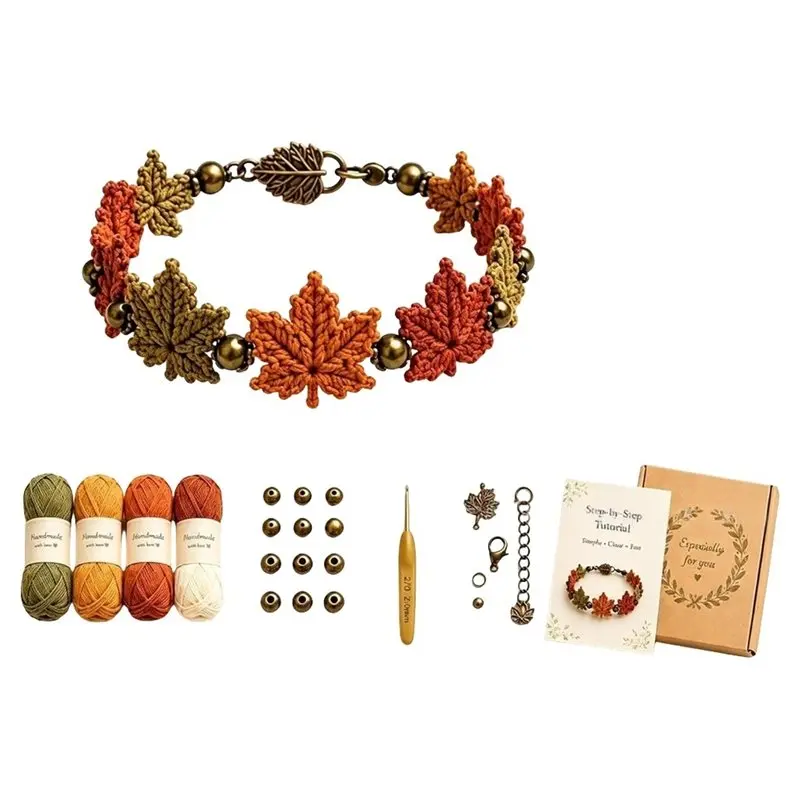 【CYBER MONDAY】Botanical Bracelet Kit For Crochet Practice Handmade Relaxing Diy Bracelet Set For Beginners Beginner For Crochet