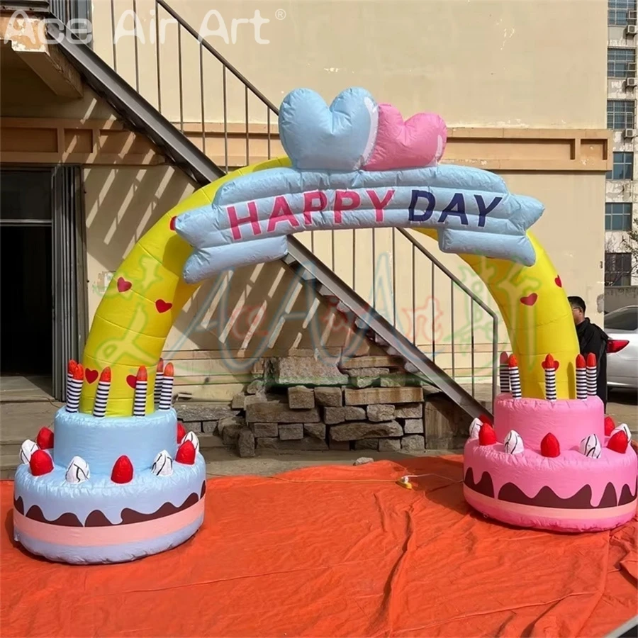 Inflatable Decorative Gate for Birthday Party Blow-up Birthday Cake Arch for Boys and Girls