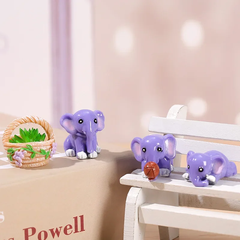 4PCS Kawaii Cartoon Elephant Figurines Artificial Mini Animal Model Miniatures DIY Micro-landscape Accessories