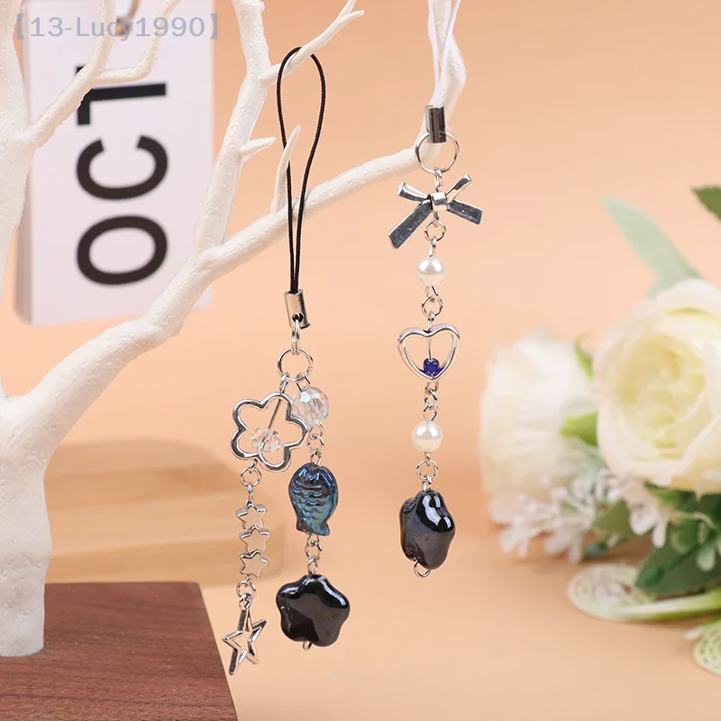 Lovers Lamp Inspired Phone Lanyard Sweet Beaded Bow Star Mobile Phone Chain Ins Cute Bowknot Keychain Camera Pendant