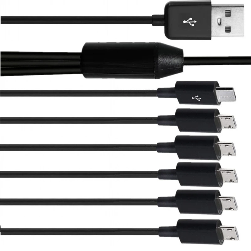 6 in 1 USB 2.0 Type A Male to 6 Micro USB Male Splitter Y Charging Data Sync Cord Charge Power Cable for Phone Tablet