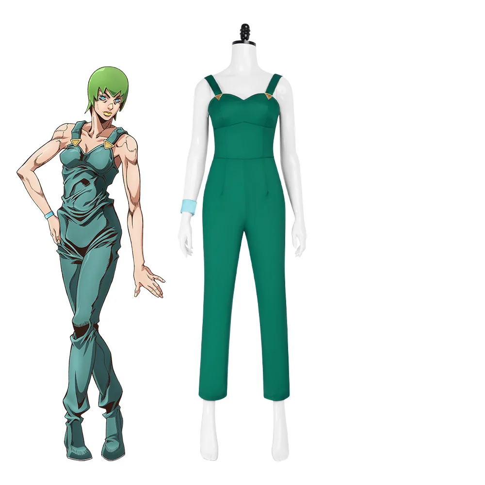 

Невероятные приключения Джоджо: Карнавальный костюм Stone Ocean, зеленый комбинезон, комплект на Хэллоуин, сценический наряд