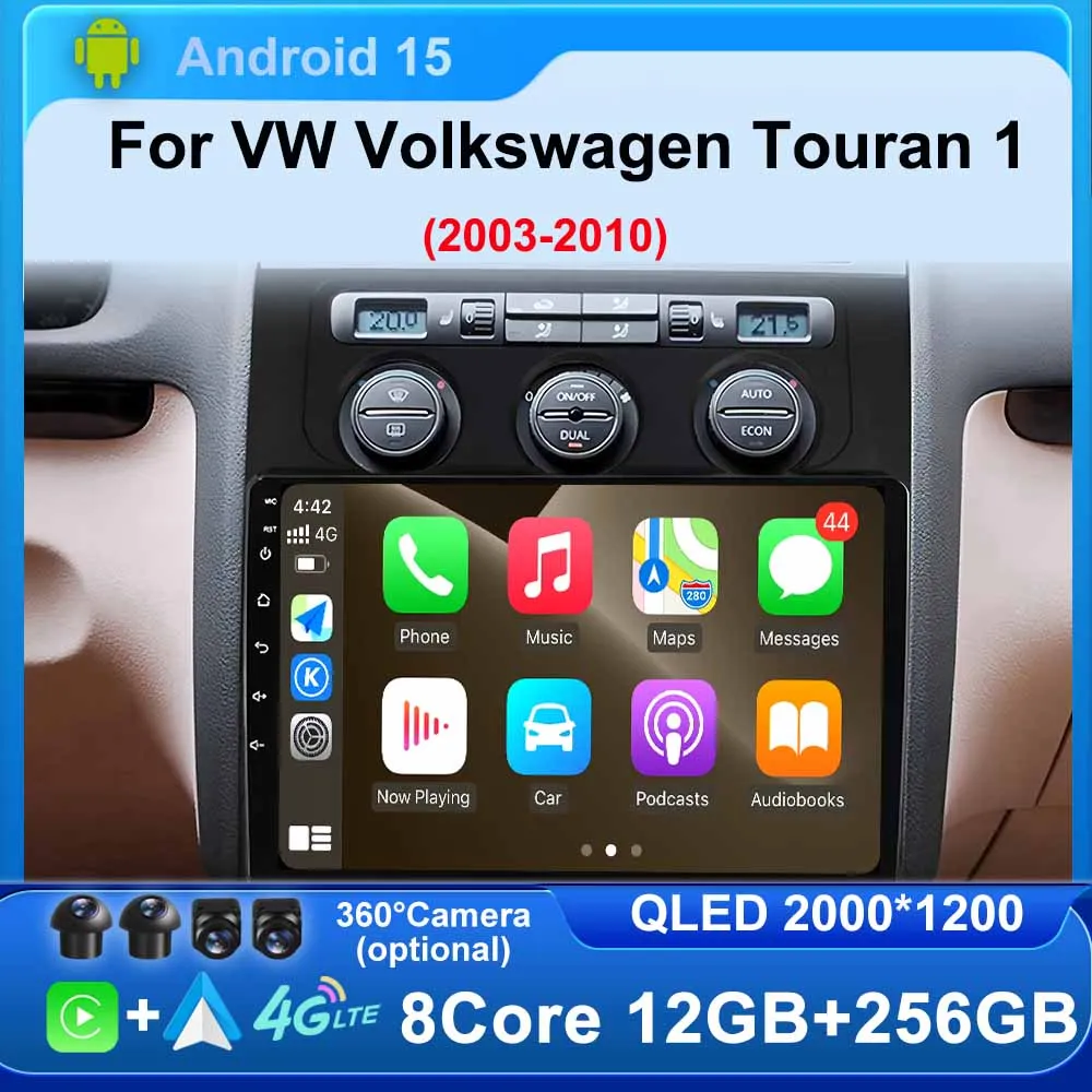 

Android 15 Car Radio for VW Volkswagen Touran 1 2003 - 2010 Multimedia Carplay GPS 4G DVD 2 DIN Autoradio Stereo