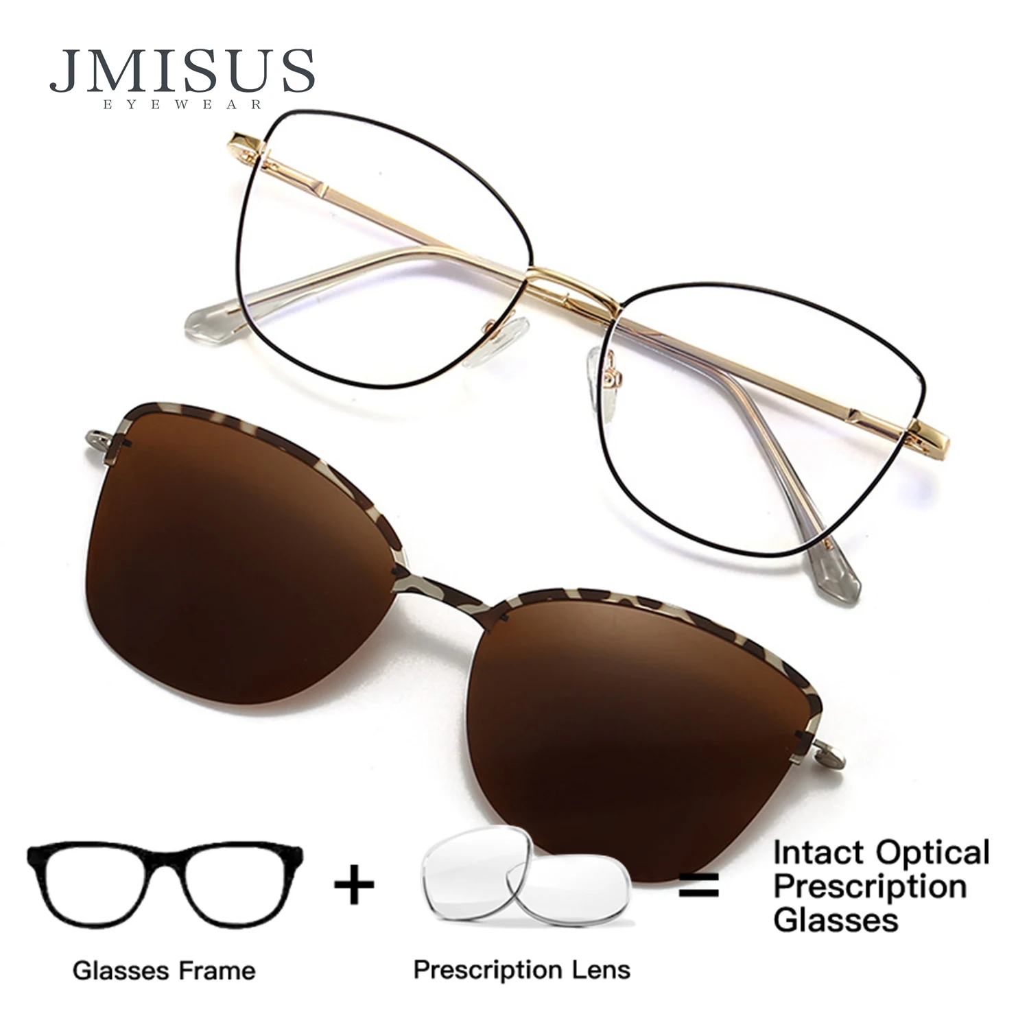 

JMISUS Cat Eye Prescription Glasses Woman High-Quality Metal Clip on Polarized Sunglasses Blue Light Filter Optical Eyewear