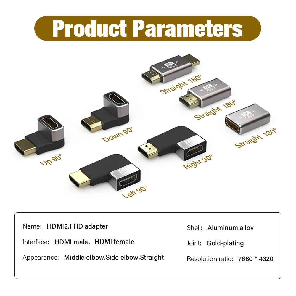 Adapter HDMI 90 stopni kąt prosty HDTV 2.1 8K @ 60Hz konwerter kabel męski na żeński złącze rozszerzenie HDMI do laptopa Prjecto