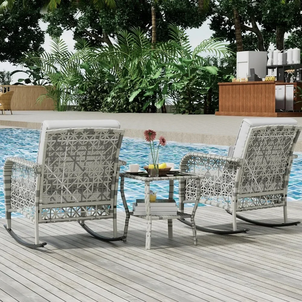 Wicker Bistro Set, Outdoor Conversa Móveis Set com cadeiras varanda, All Weather Resistant, 3 pcs