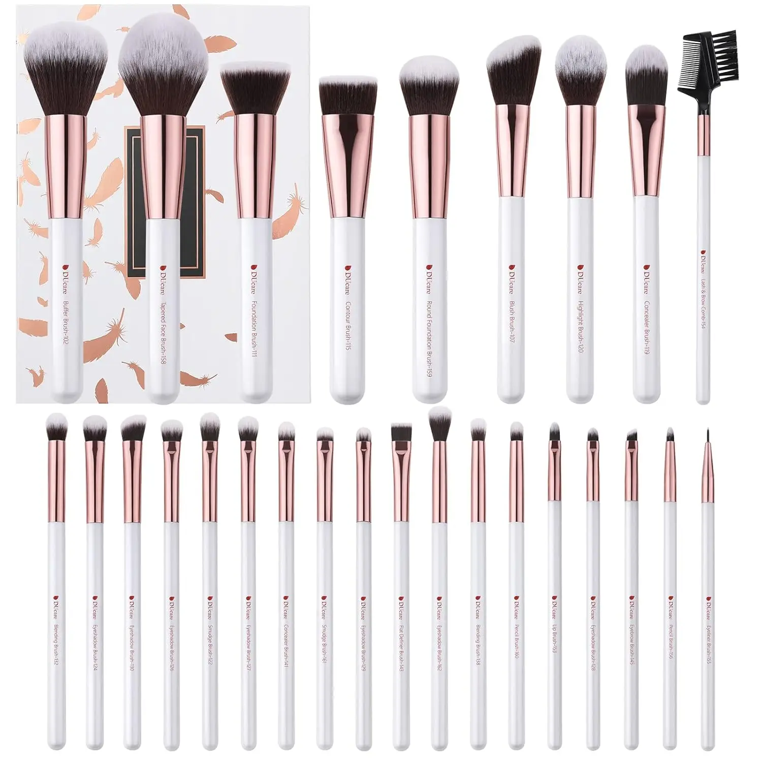 Conjunto de pincéis de maquiagem profissional, 27 peças: base kabuki sintética, pó facial, blush, corretivos, kit de sombras para os olhos em branco