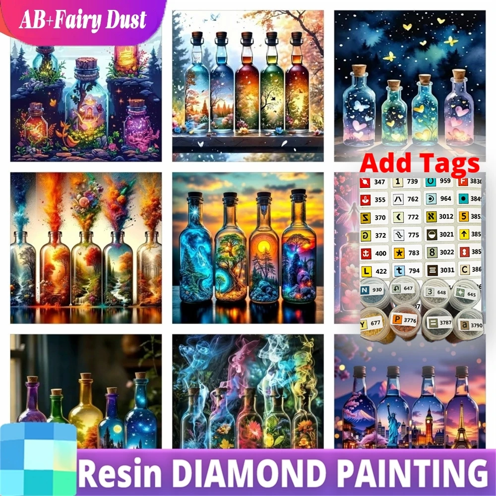

Resin Fairy Dust AB Bottle Landscape Diamond Mosaic Four Seasons Tree Painting 5d Nature City Art Full Square Round Drill Handic